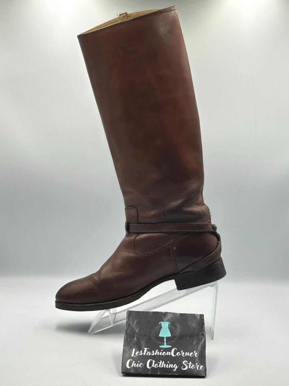Frye Women's Brown Leather Lindsay Plate Knee-High Riding Boots Size 7.5 3282 - Picture 12 of 16